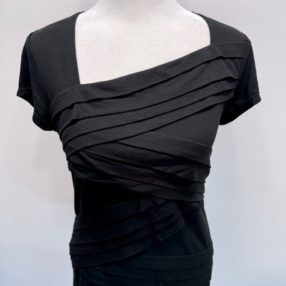 White House Black Market Black Top Crisscross Layered Asymmetric Neckline Size S
